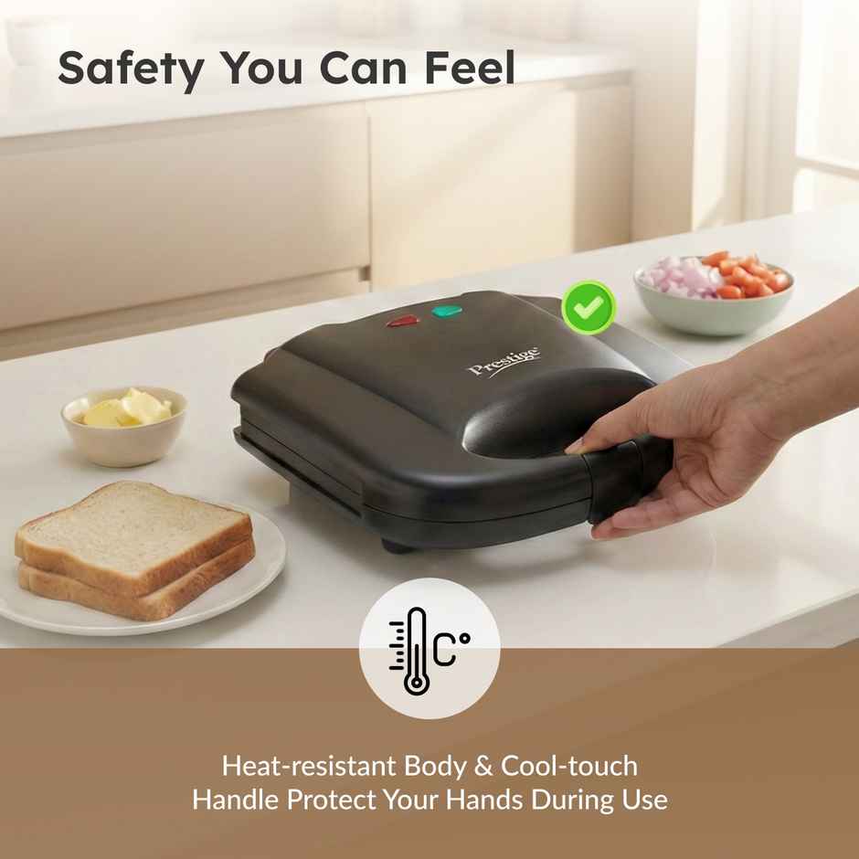 Prestige PGMFB 800W Grill Sandwich Toaster, Non-Stick Grill Plates, Black, 1Y Warranty,ISI Certified