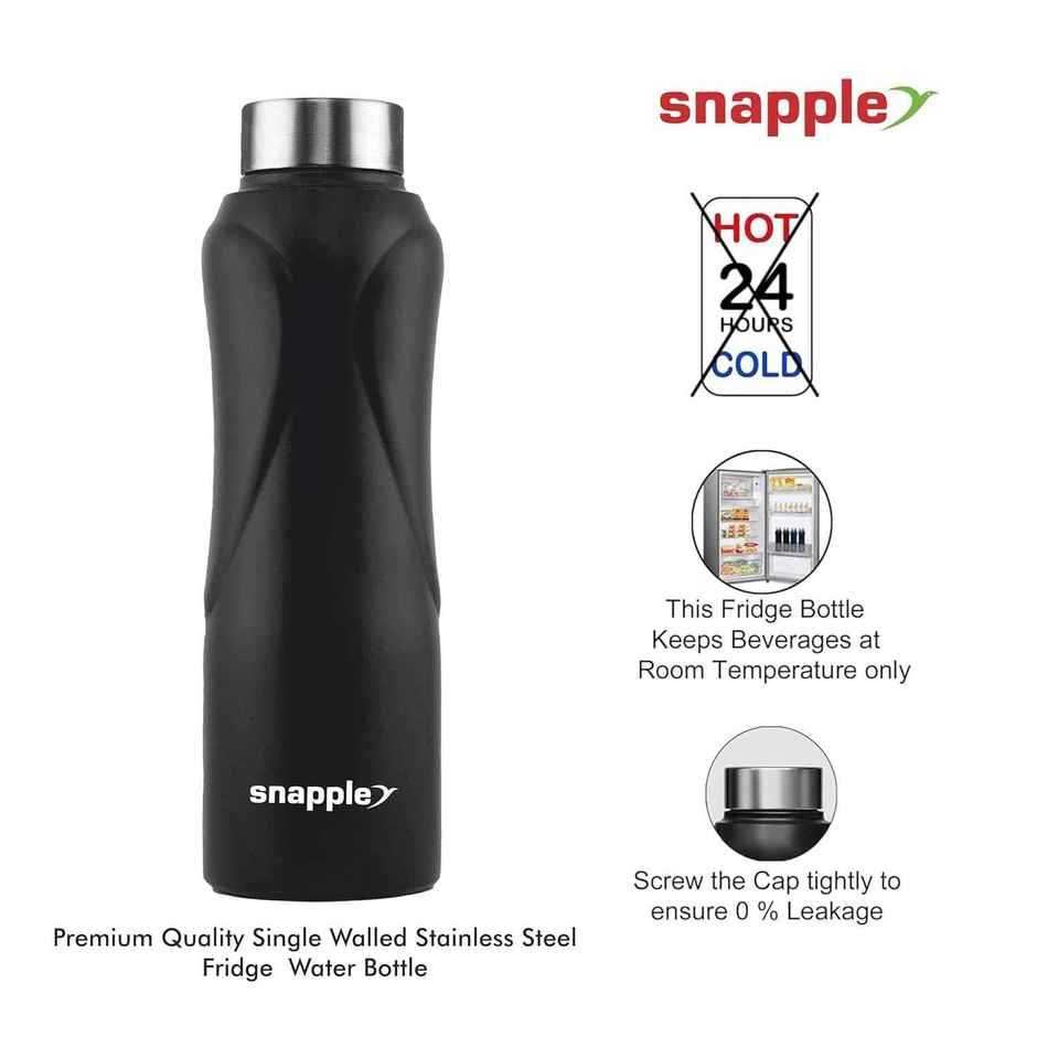 Snapple Stainless Steel Breeze Single Wall Fridge Water Bottle | Black | 1 L