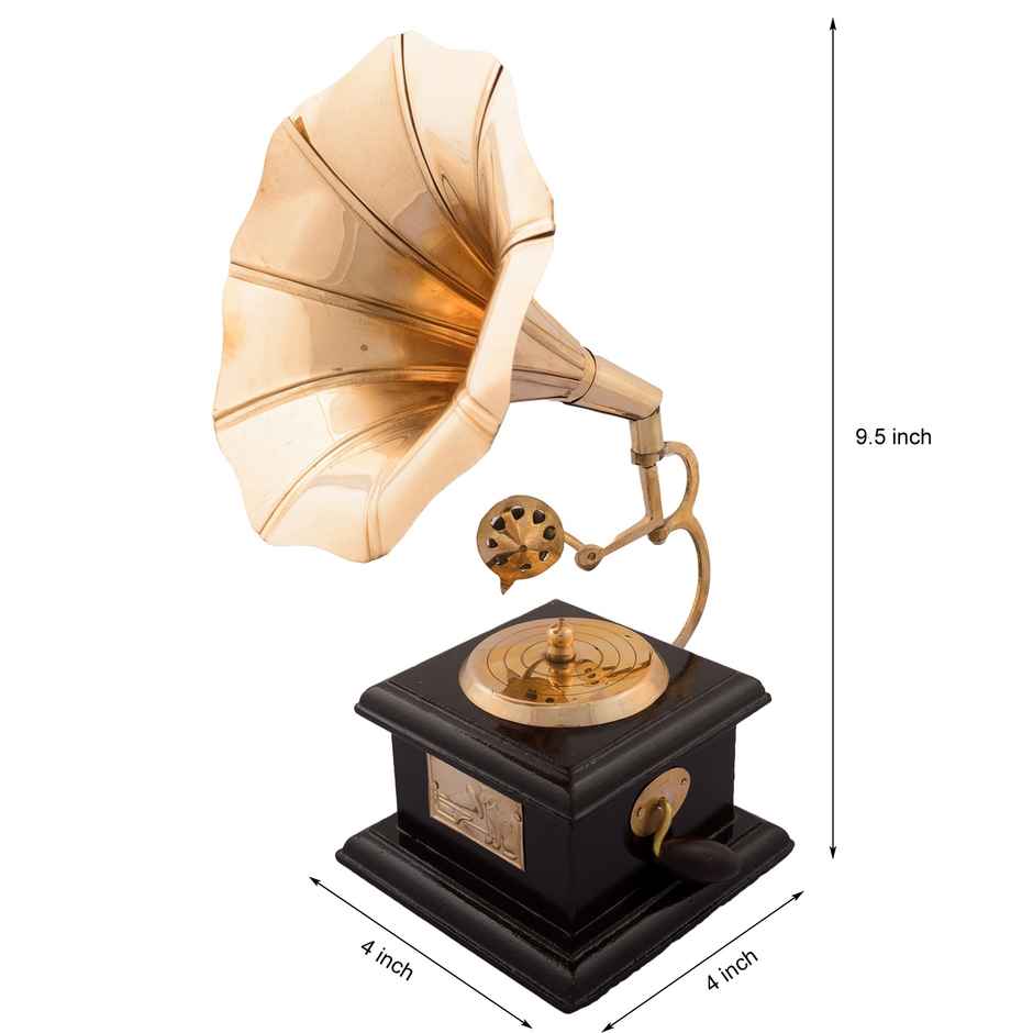 eCraftIndia Golden Black Brass Handcrafted Antique Gramophone