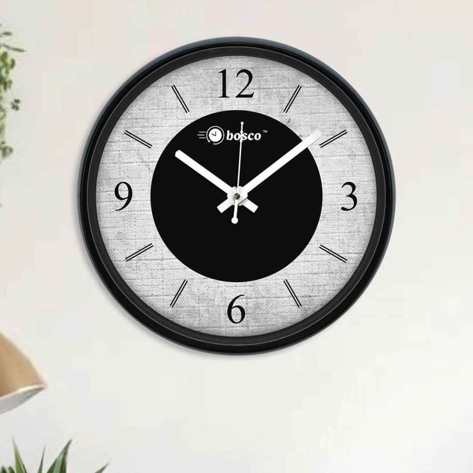 Bosco Decorative Silent Black and White 30 CM Round Wall Clock BWC 1601