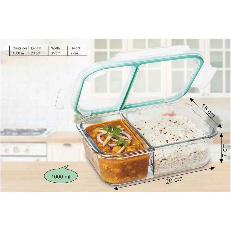 Signoraware Borosilicate Glass Lunch Box | 1000 ml | Clear | Glass Tiffin Box