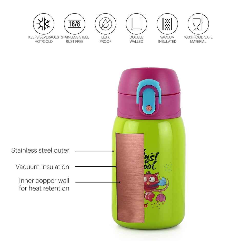 Cello Junior Stainless Steel Kids Flask | 275 ml | Leak-Proof | Green