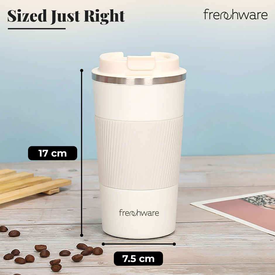 Frenchware Insulated Coffee Mug 510 ml, Double Wall Vacuum, Leakproof Lid - White