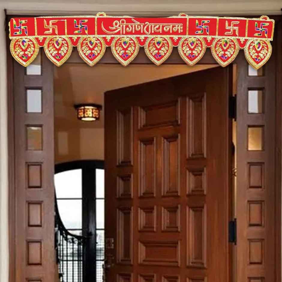 Sri Ganeshaya Namaha Toran | Main Door Decoration | Red & Gold | Samsidhi
