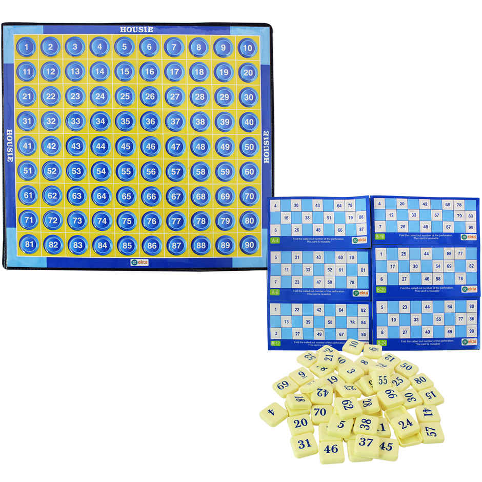 Ekta Housie Deluxe Educational Board Game with 48 Reusable Cards & Fixable Tiles, Family Game