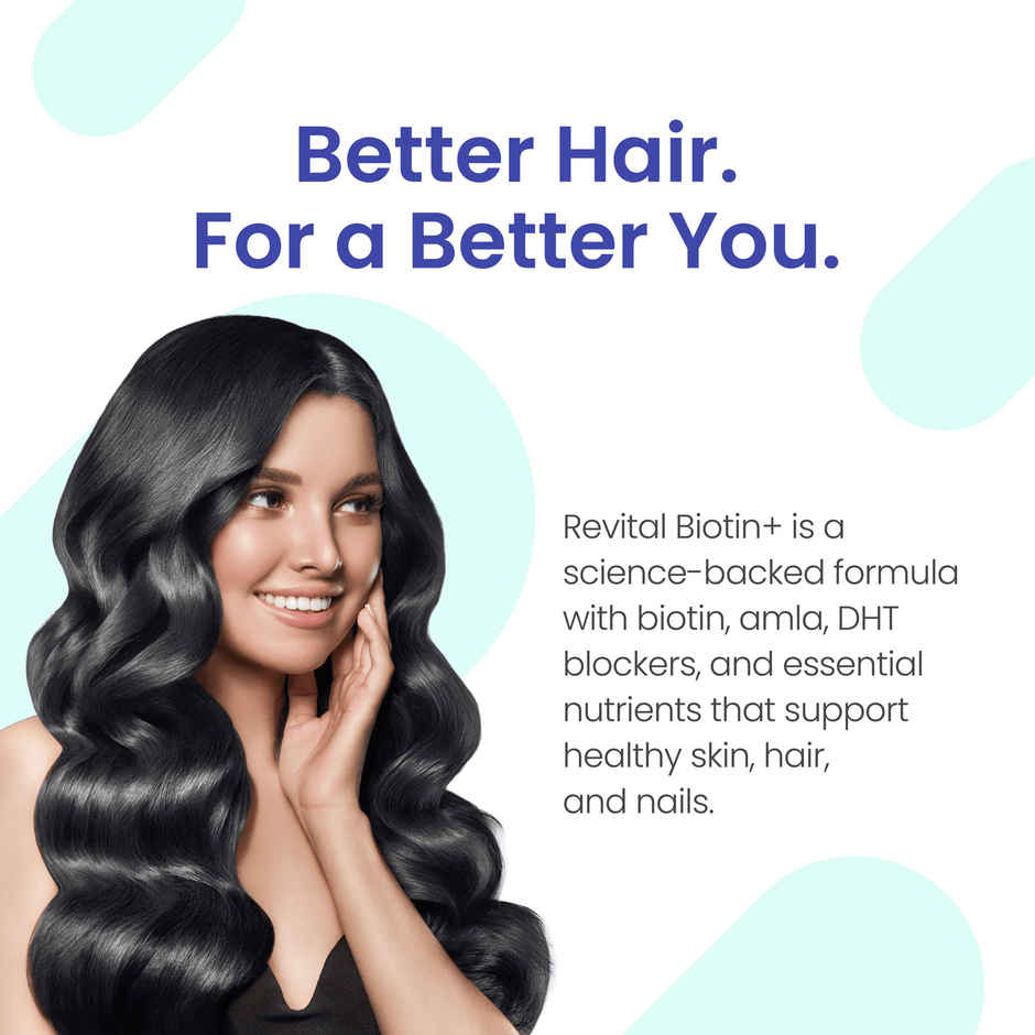 Revital Biotin with Zinc + DHT Blockers for Hair Growth | Vitamin E & Pantothenic Acid | 50 Tablets