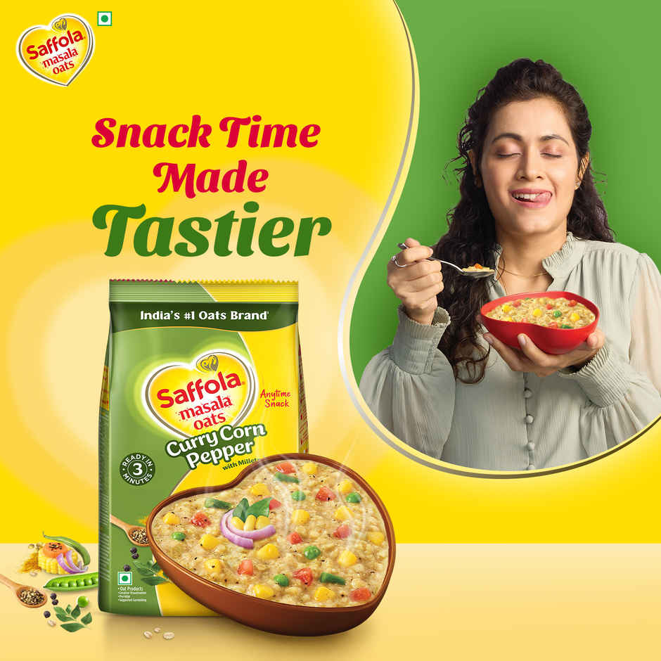 Saffola Masala Oats | Curry & Pepper | Anytime Snack | Ready in 3 mins | Millets Goodness | 500g