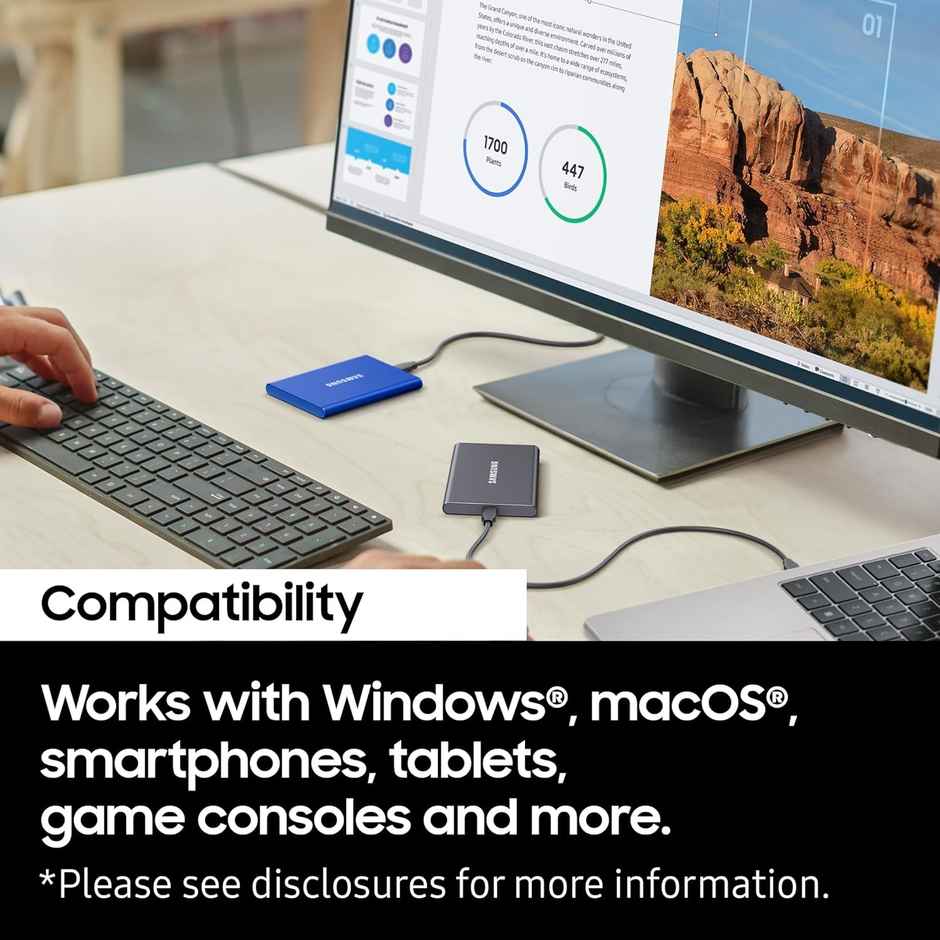 Samsung T7 1TB External Portable SSD | Blue | MU-PC1T0H