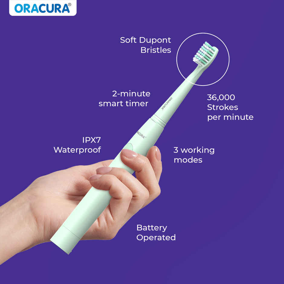 Oracura Sb100 Sonic Lite Battery Operated Electric Toothbrush Green