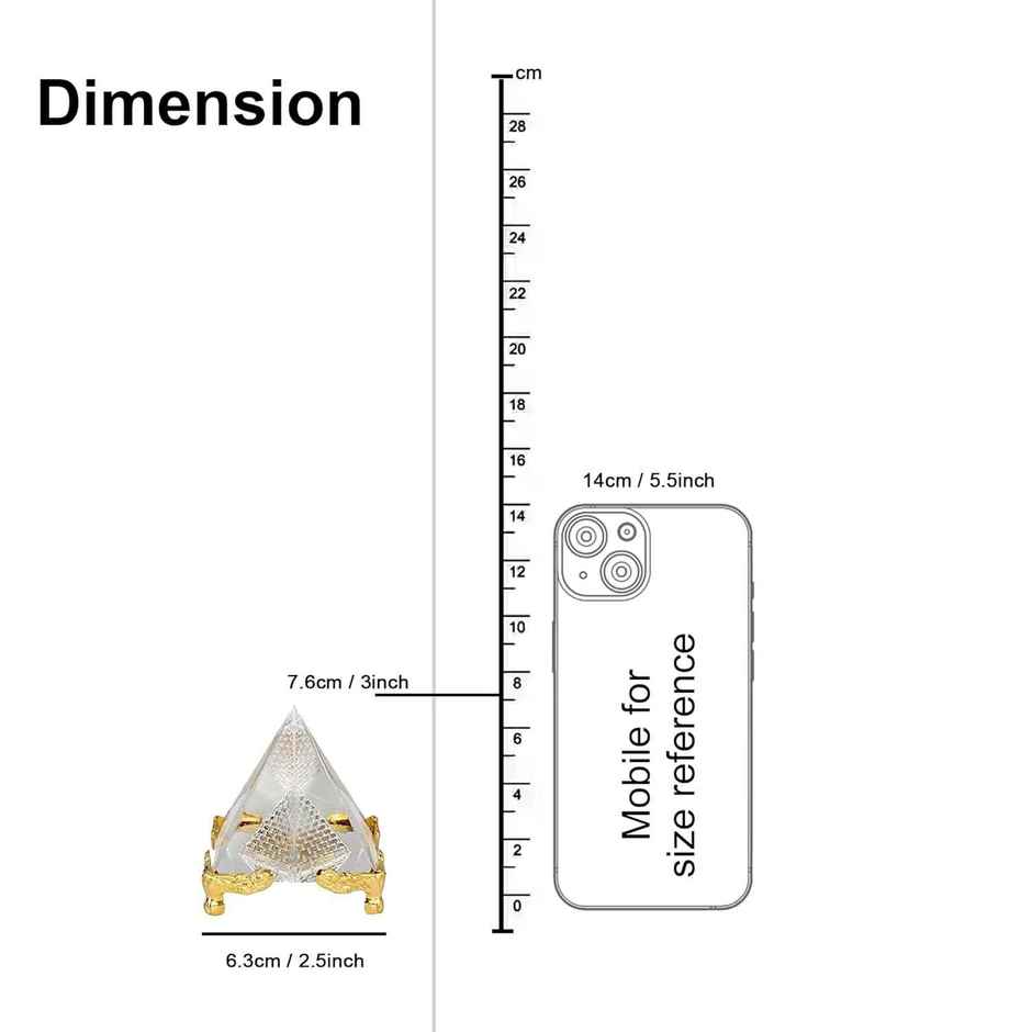 TIED RIBBONS Pyramid Prism FengShui Vastu Showpiece | Transparent & Gold - 2.5 in x 3 in