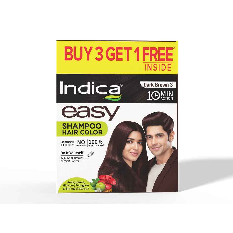 Indica 10-Minute Hair Color Shampoo | Ammonia-Free with 5 Herbal Extracts | Dark Brown