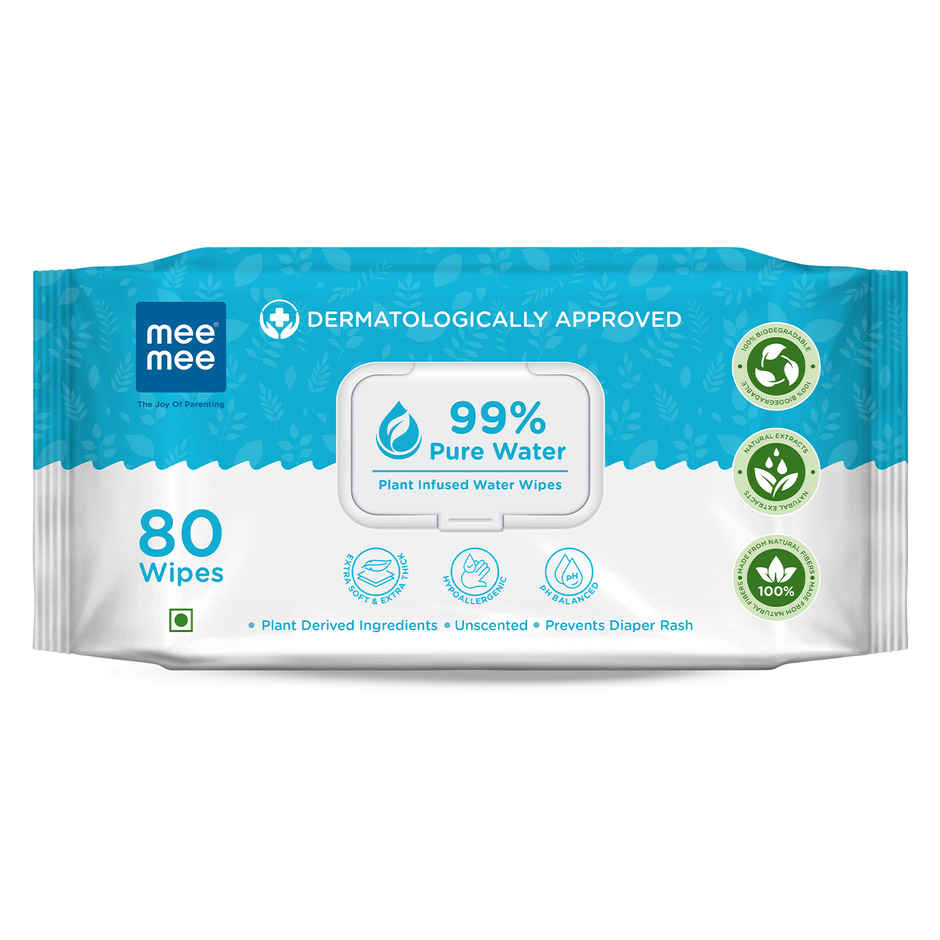 Mee Mee 99% Pure Water Unscented Plant Derived Baby Wipes | 80 Pulls per Pack