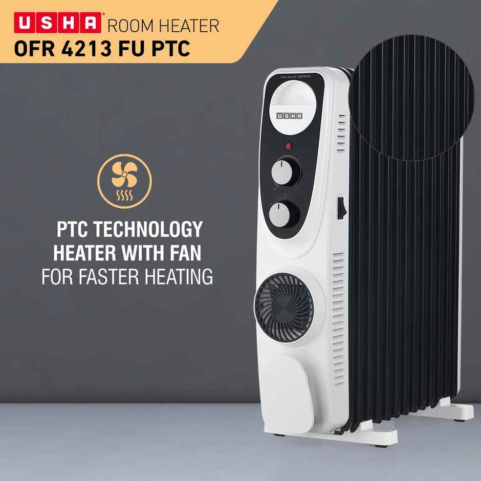 USHA 4209 FU PTC U Shaped 9 Fin Oil Filled Radiator Room Heater | Black - 2700 Watts