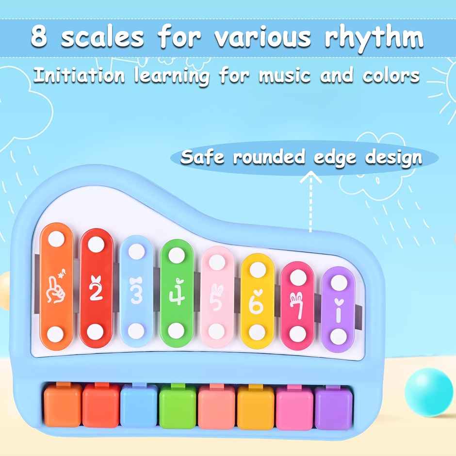Mommers 2 in 1 Multicolored Key Keyboard Xylophone Piano, Preschool Kids Educational Toys | Blue