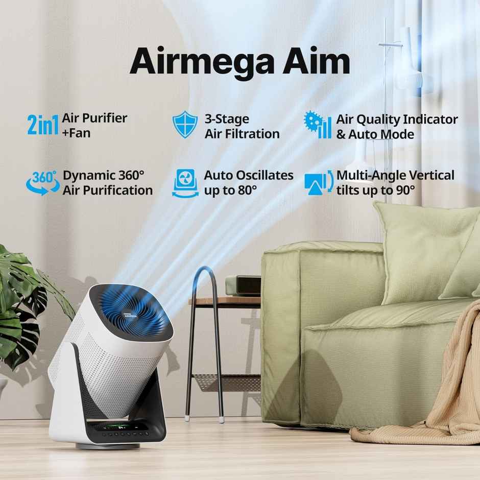 Coway Airmega Aim (AP-0623B) 30Watt Air Purifier For Home, Cleans Upto 355 Sq.Ft, Longest Filter Life 8500Hrs (Approx. 1.5-2 Yrs), Kills Virus & PM 0.01 With 99.999% Efficiency - White