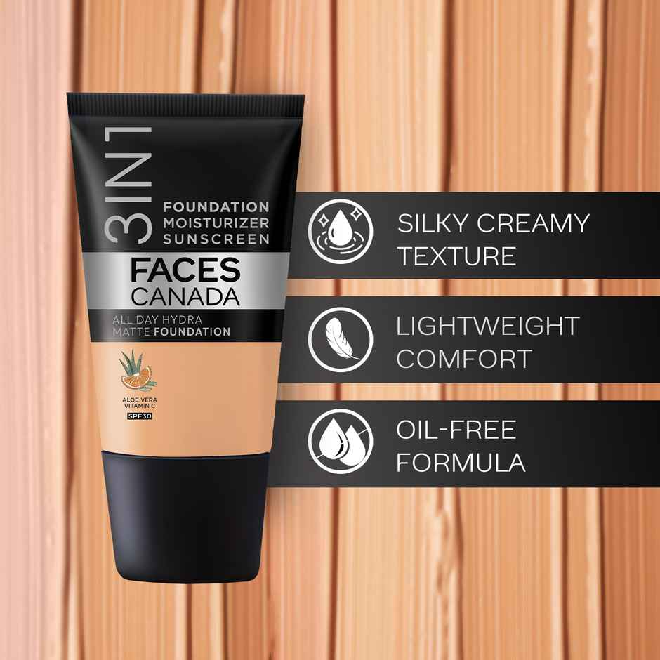 Faces Canada 3in1 All Day Hydra Matte Foundation + Moisturizer + SPF 30 | Warm Natural 021