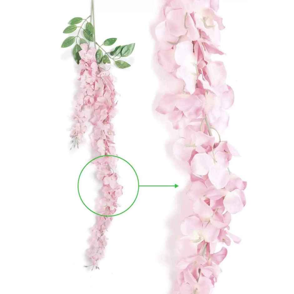 Artificial Silk Wisteria Hanging Flower Garlands Set  of 6 | Light Pink | 111 cm | Tied Ribbons