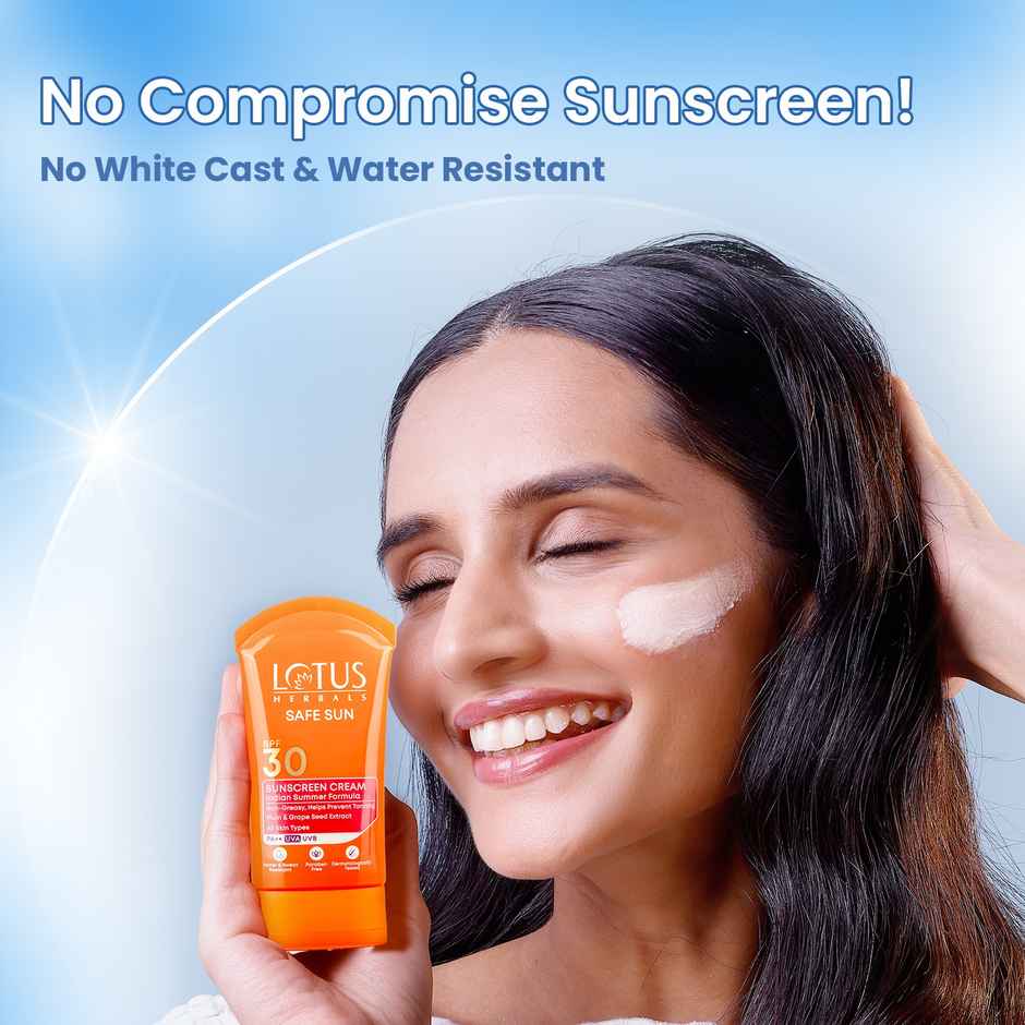 Lotus Herbals Safe Sun Sunscreen Cream Indian Summer Formula SPF 30 PA++ Non-Greasy Sweat & Water Resistant