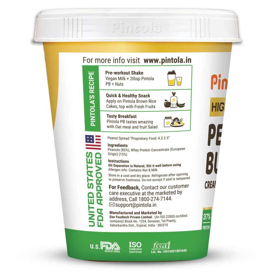 Pintola High Protein All Natural Peanut Butter Unsweetened 37% Protein (Crunchy)