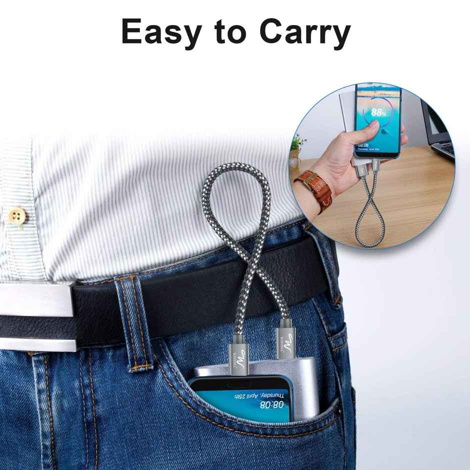 Wayona Usb C To Usb C 65W Short Powerbank Fast Charging Cable Iphone Samsung Oneplus 0.25M Grey