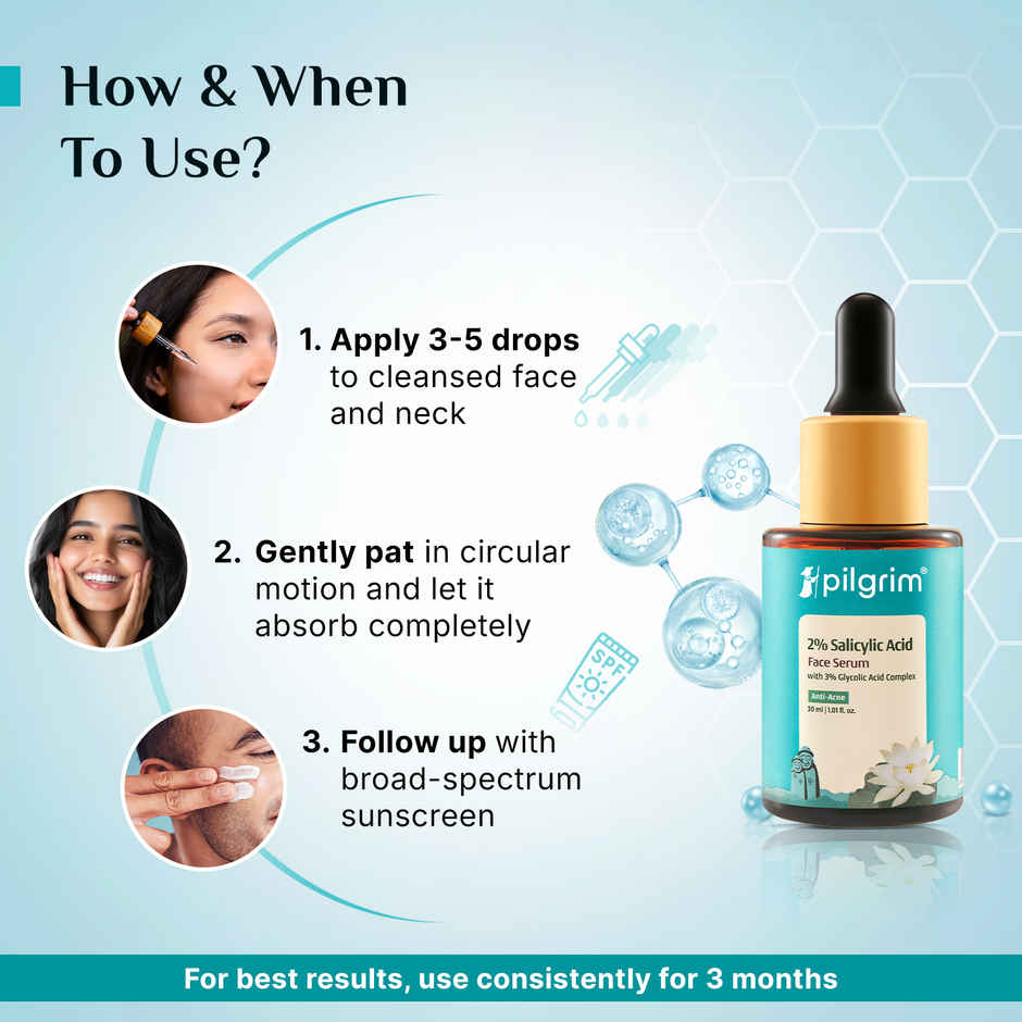 Pilgrim Korean Anti Acne Serum for Oily & Acne Prone Skin with 1% Salicylic Acid + 3% Glycolic Acid
