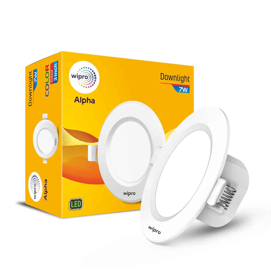 Wipro Alpha 7W Round Downlight Junction Box | Warm White (2700K) | Cutout 3 Inch