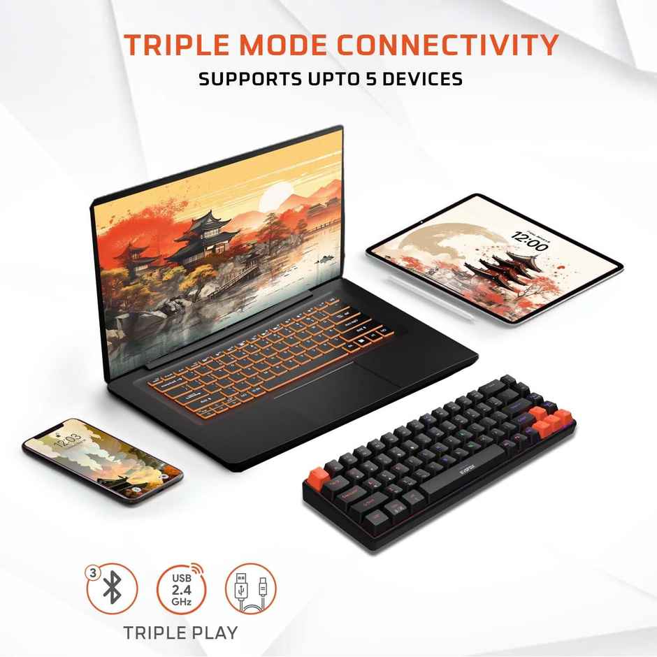 Evofox Katana S Mini Tri-Mode Wireless Mechanical Gaming Keyboard | Hot-Swappable Red Switches | RGB