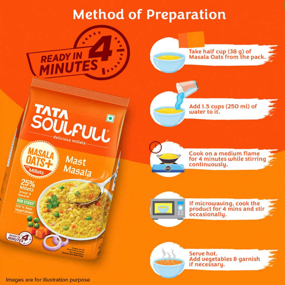 Tata Soulfull Masala Oats+ Mast Masala, with 25% millets, Non sticky