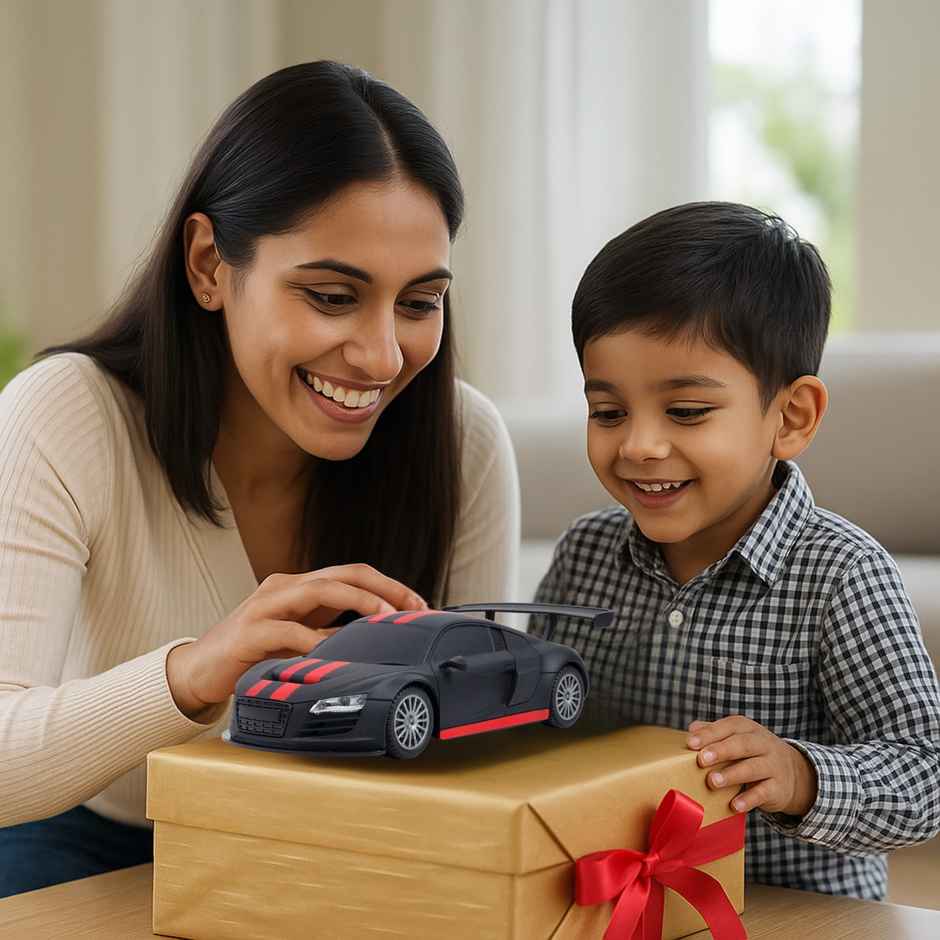 Race N Roll 1:24 Rechargeable Hi Speed Mini Remote Control Car - Aud Matt Black With Red Stripes