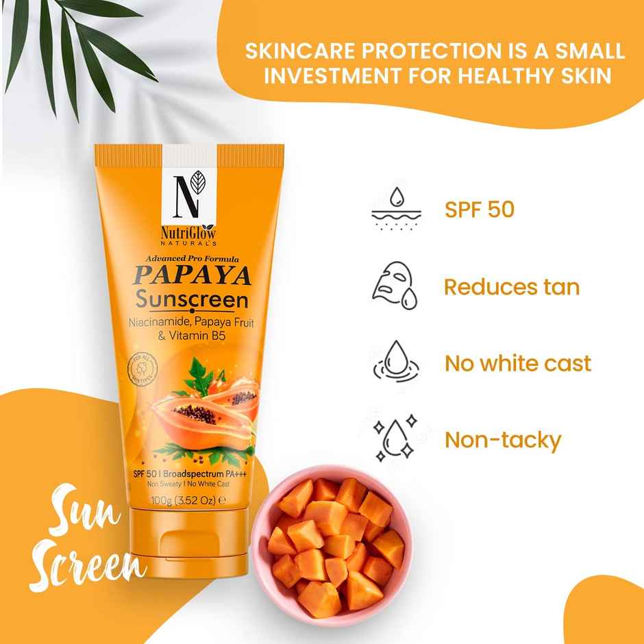 NutriGlow Natural's Advanced Pro Formula Papaya Sunscreen - SPF 50 PA+++ | No White Cast | All Skin Type