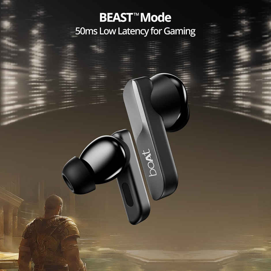 boAt Airdopes 800 TWS Earbuds, Dolby Audio, Adaptive EQ by Mimi, 4Mics AI ENx, App Support, Fast Charge, Low Latency, IPX5, v5.3 Bluetooth - Interstellar Black