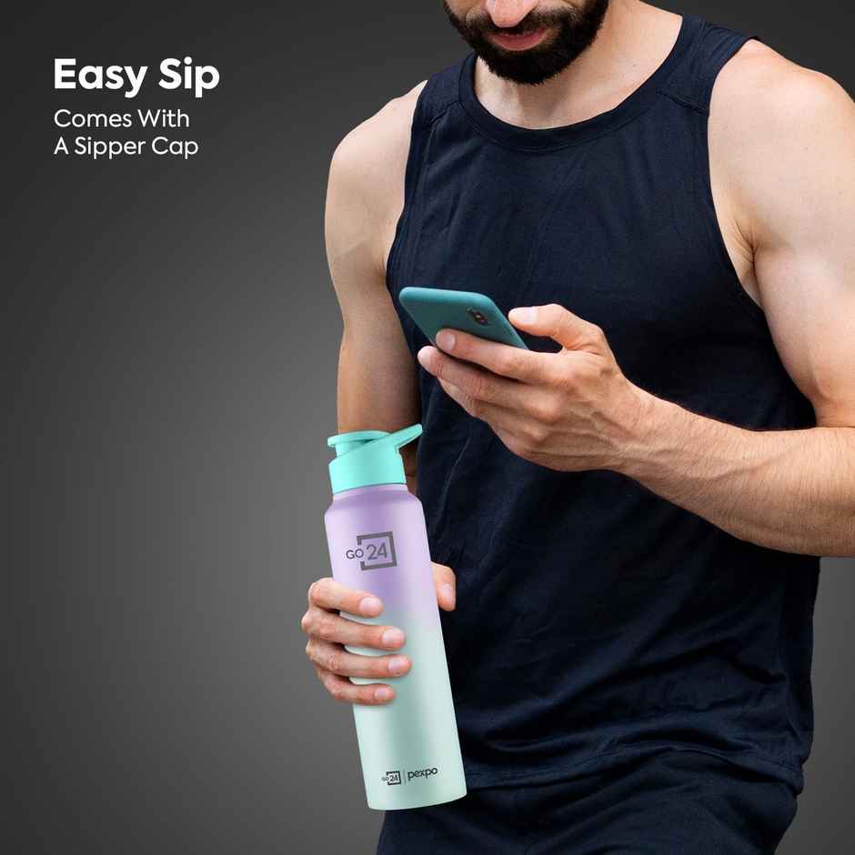 Pexpo Craft Pro Stainless Steel Sports | Fridge Water Bottle with Sipper Cap | Purple & Green Ombre
