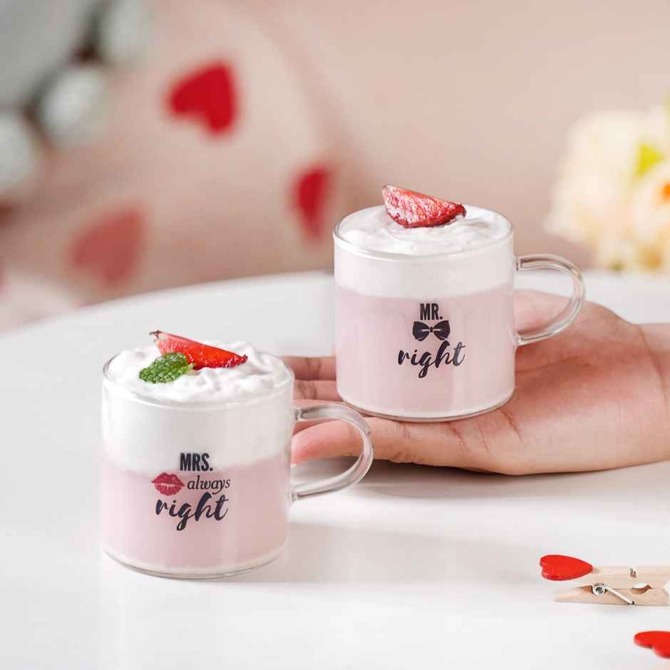 Nestasia Mr Right Mrs Always Right Glass Small Tea Cup | 140 ml