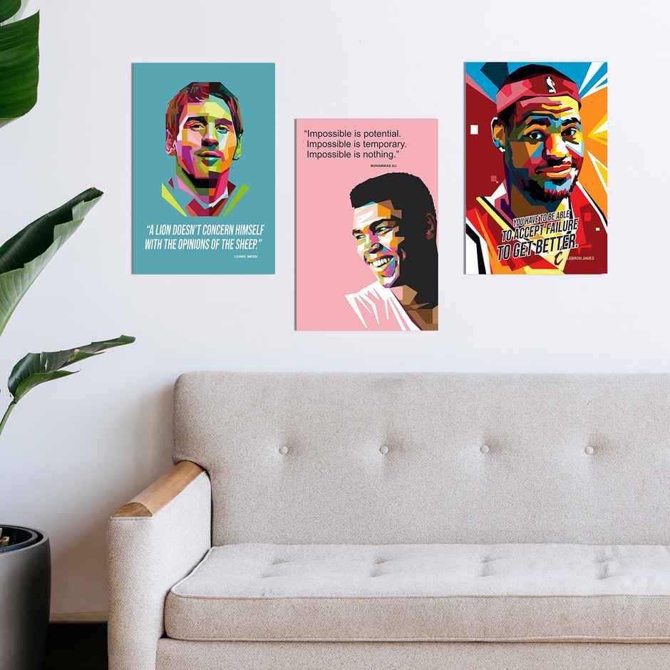 Paper Plane Design Sports Players Motivational Wall Posters | Set Of 3 | Size 12 x 18 Inch | D79