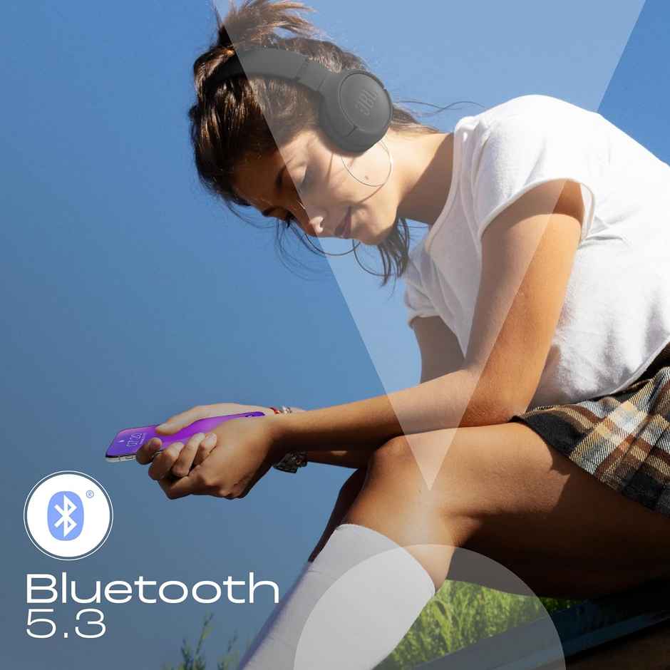 JBL Tune 520BT Wireless On Ear Headphones with Mic, Upto 57H Battery, Speed Charge : 5 Min Charge Gives Up to 3H of Playback, Multipoint Connect, Customizable Bass with Headphones App, BT 5.3 - Black