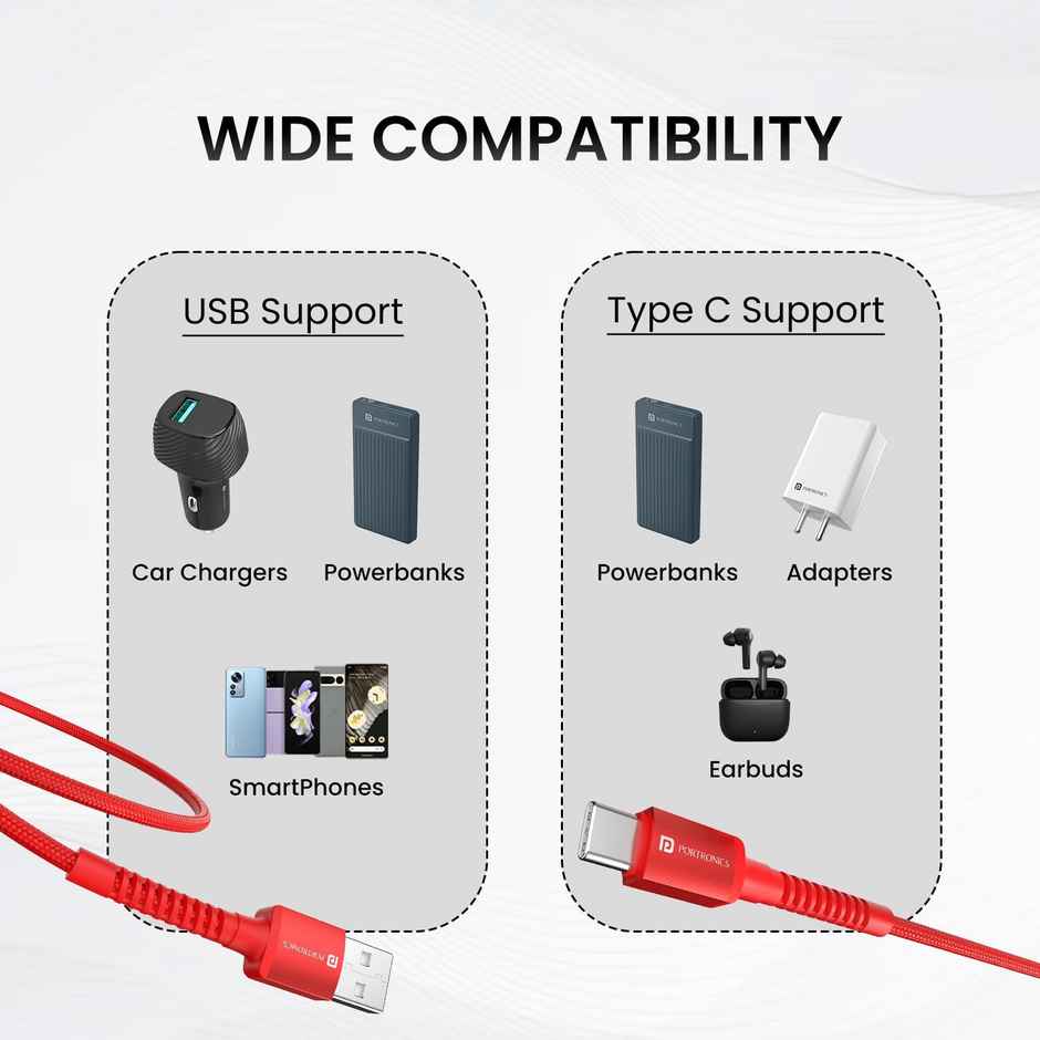 Portronics Konnect X 2m USB to Type C Cable Red