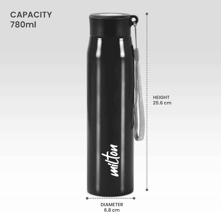 Milton Handy 850 Stainless Steel Water Bottle | 780 ml | Black | Single Walled