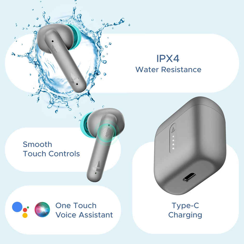 boAt Airdopes 141 TWS Ear Buds with mic Low Latency, ENx Tech, 42HRS Battery, Fast Charge, IWP, IPX4, v5.1 Bluetooth Earbuds - Cider Cyan