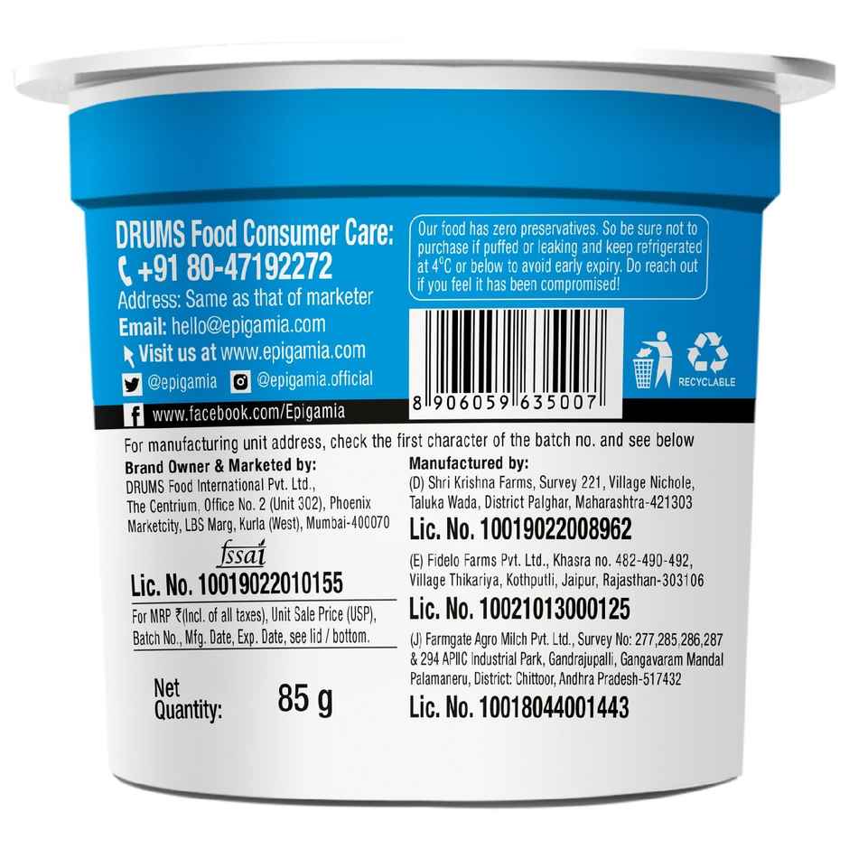 Epigamia Natural Greek Yogurt(90gms), Epigamia Blueberry Greek Yogurt(90gms) & Epigamia Greek Yogurt Alphonso Mango(90gms) Combo