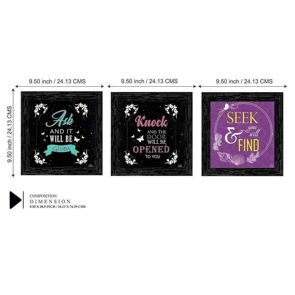 Indianara Set of 3 Spritual Quotes Framed Wall Hanging Laminated Paintings Matt Art Prints