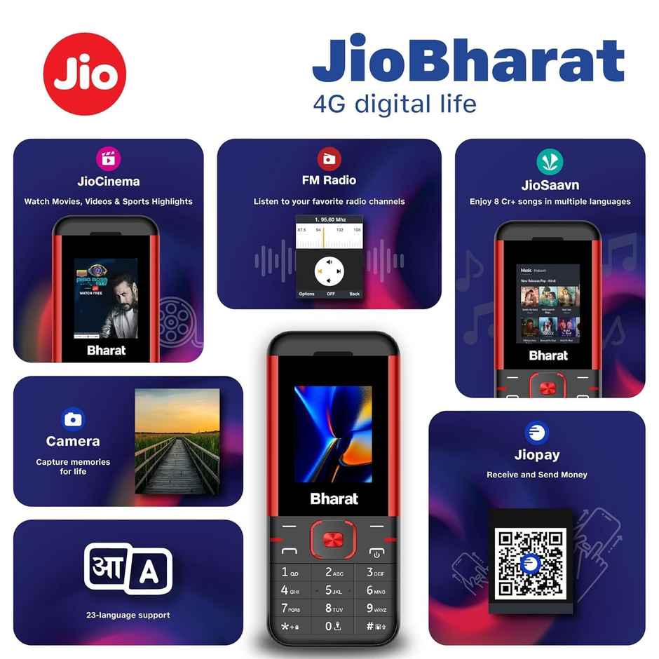 Jio Bharat K1 Karbonn 4G | Jio TV | Jio Cinema | Battery Black & Red