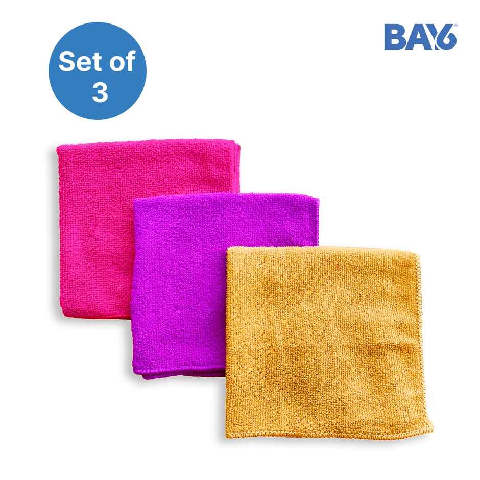 BAY6 Microfibre Solid Multipurpose Towel | 210 GSM | Pack of 3 | Assorted