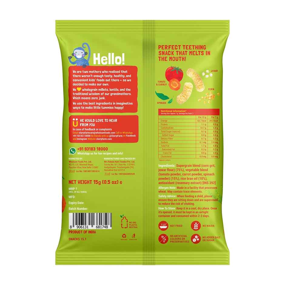 Slurrp Farm Teething Puffs Pack Of 3 | Strawberry, Carrot, Mango Banana