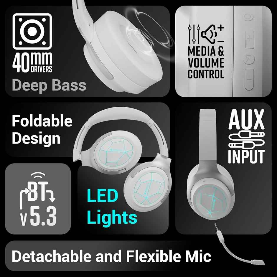 Zebronics Envy 2 | BT Headphone (BT v5.3) | ENC | 65* Hours Playback-Gaming Mode | White