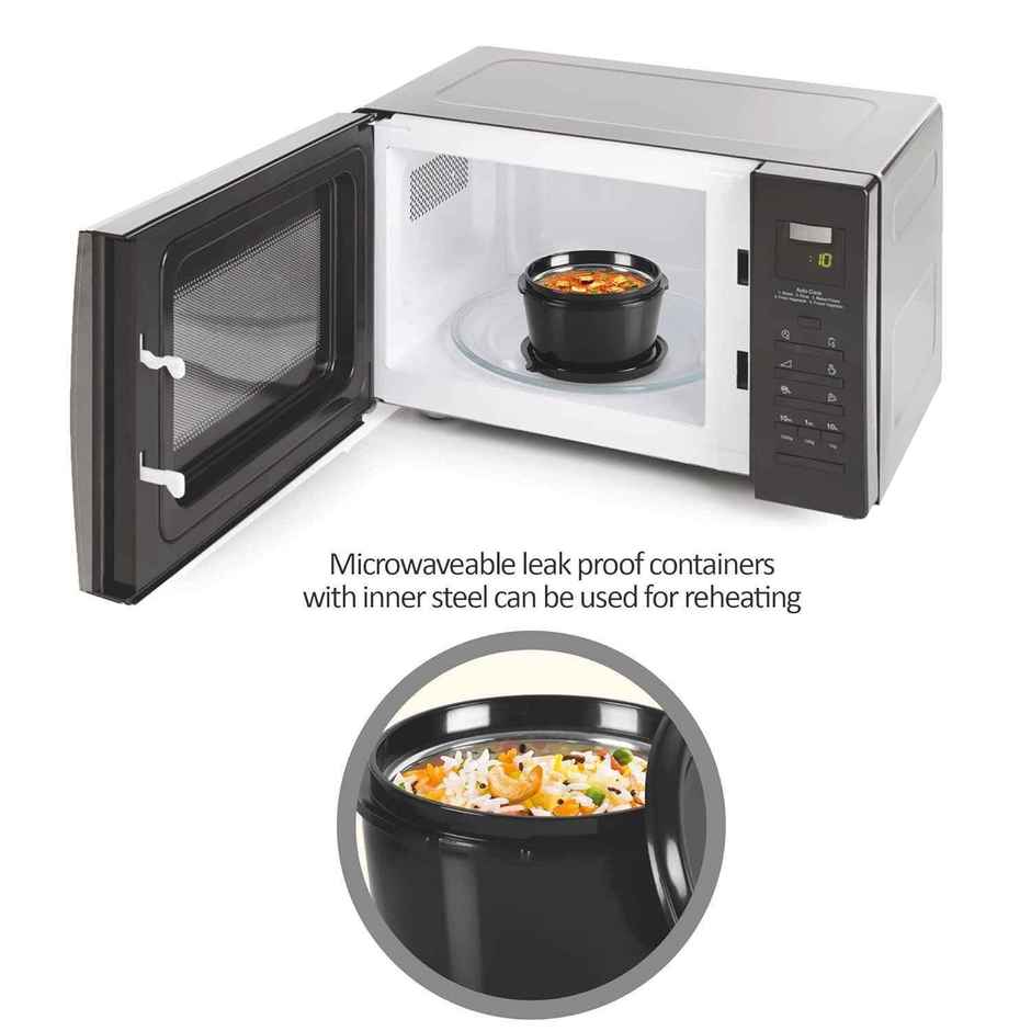 Milton Pro Lunch Box (3 Inner Steel Containers, 1 Plastic Dabba, Bottle & Spoons) With Bag, Black