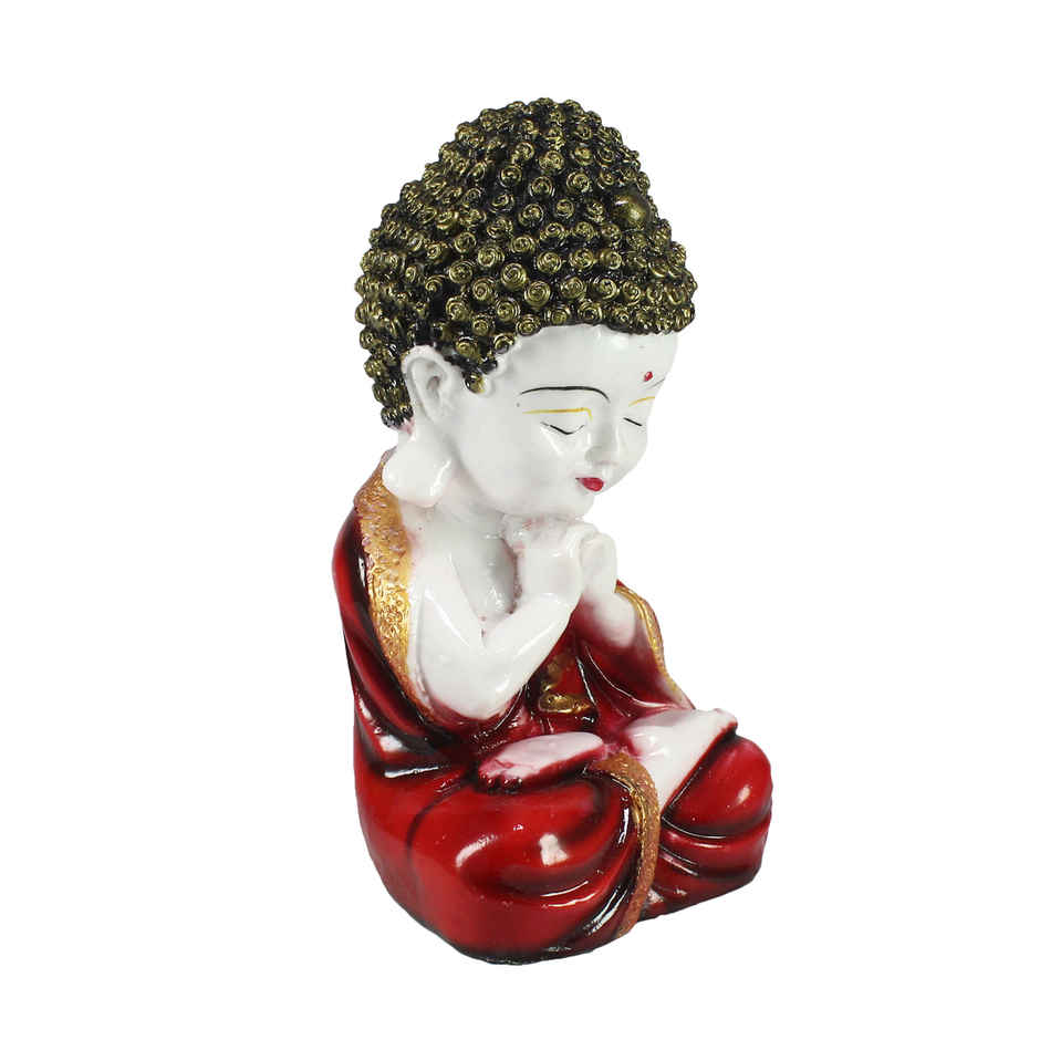 eCraftIndia Charming Red and White Resin Little Monk Buddha Statue