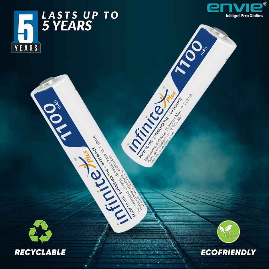 ENVIE (AAA11002PL) AAA Rechargeable Batteries, High-Capacity Ni-MH 1100 mAh, Low Self Discharge, Pre-Charged (Pack Of 2) For Camera, Toys
