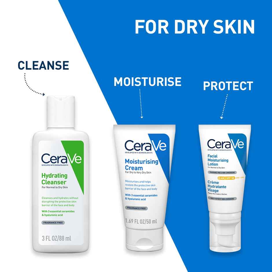 CeraVe Hydrating Cleanser Non-Foaming Face Wash For Dry Skin With Ceramides & Hyaluronic Acid