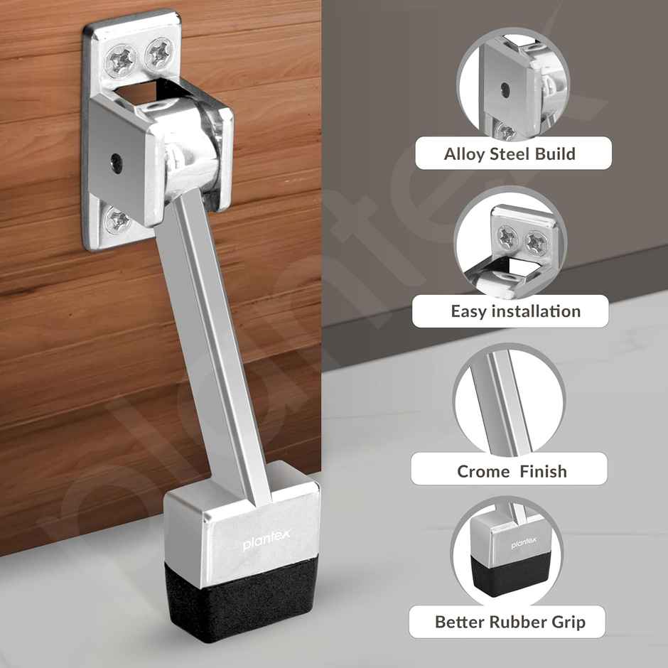 Plantex Gate Stopper with Rubber Grip (Silver Chrome, 5 Inch)