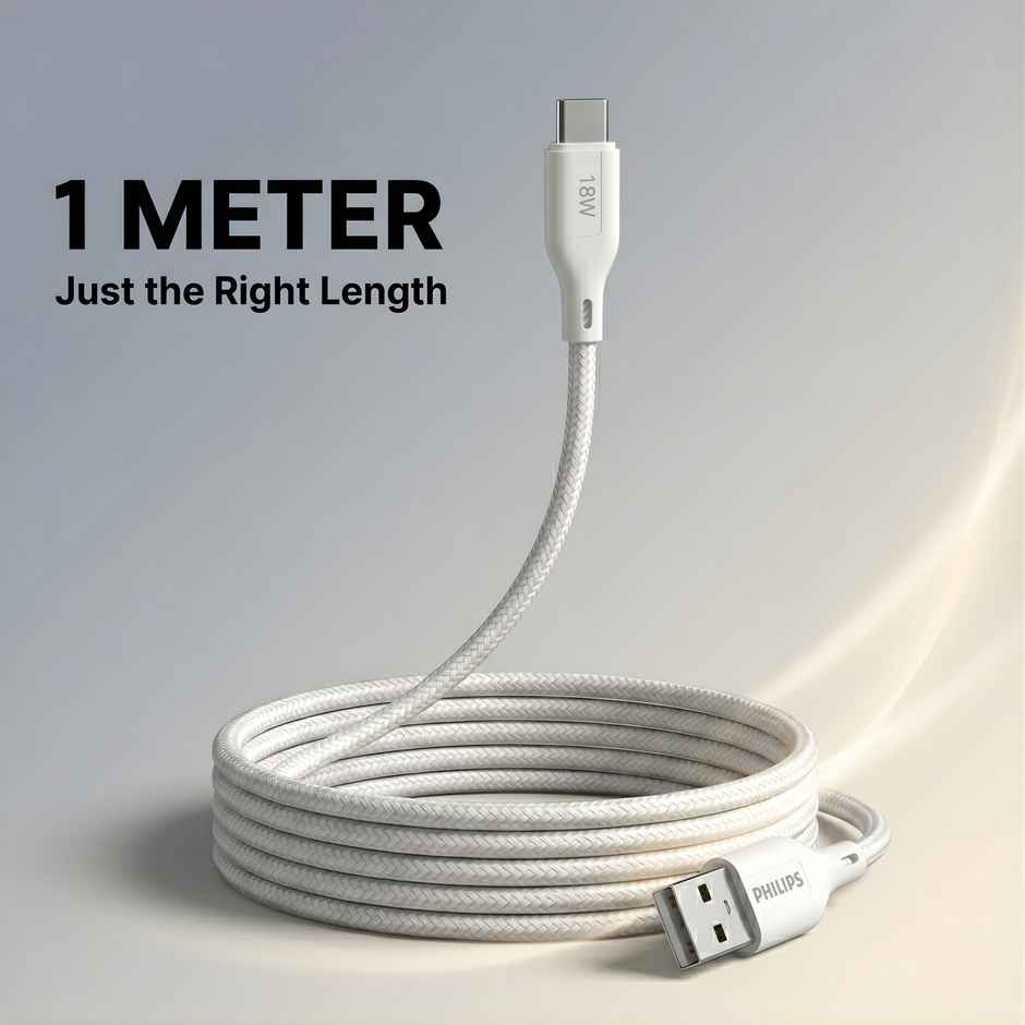 Philips 18W USB A to Type C Fast Charging Cable | DLC4130AW94 | Bright White | 1 m